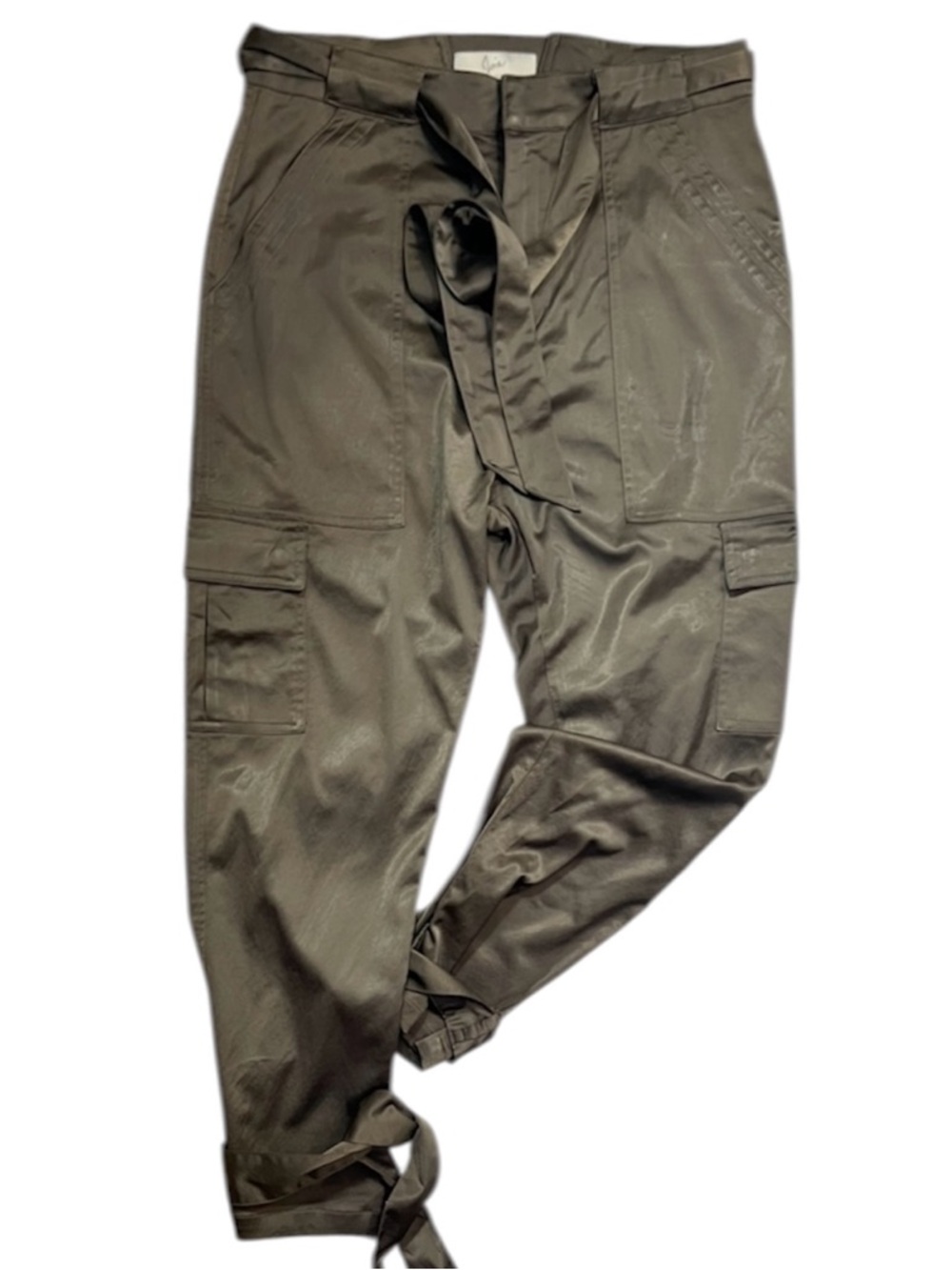 Joie Erlette Green Satin Cargo Pants Women’s Size 6 Ankle Strap Utility Chic